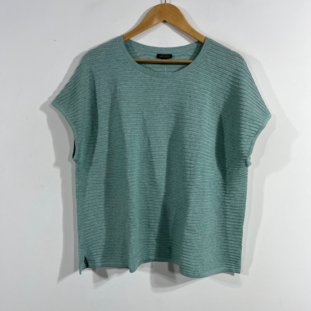 J. Jill Wearever Coastal Green Pointelle Open Knit Top XL Pet Cottagecore Boho